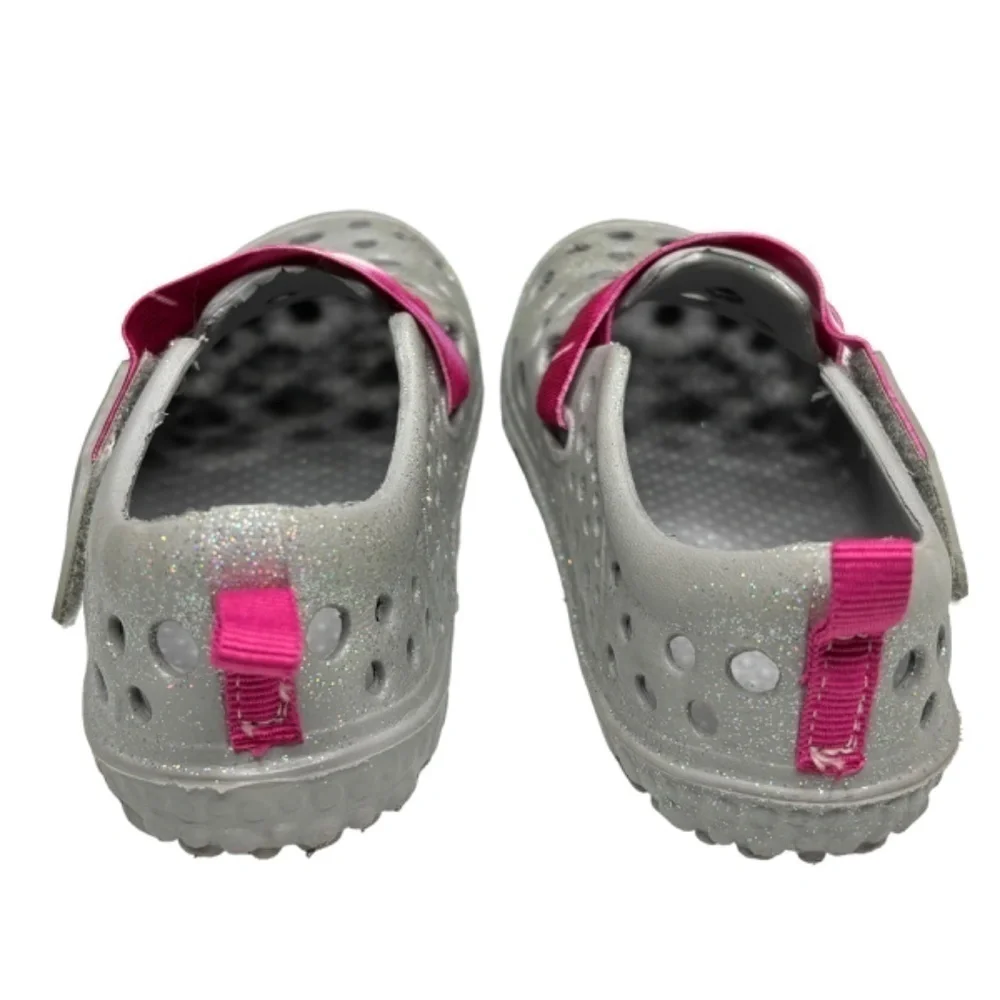 Western Chief Water Shoes Gray Silver Glitter Sparkles Pink Strap Girls Size 13